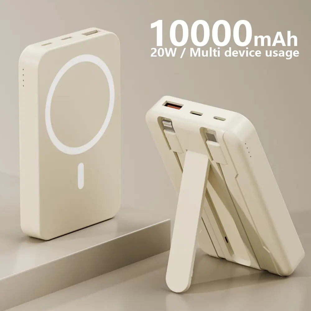 4-In-1 Bracket Magnetic Power Bank with Built-In Cable-Power Bank with Built-In Cable-Magnetic Power Bank 10000Mah with Phone Holder