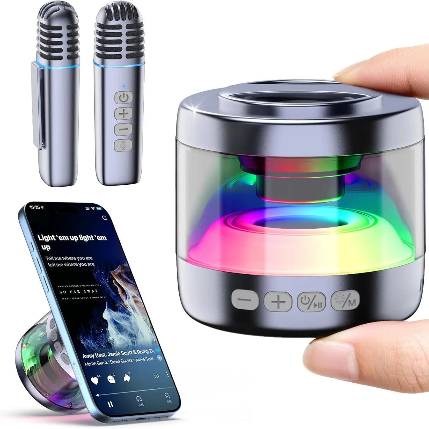 Heetipuk K22 Karaoke Machine, Ultra Mini Portable Karaoke Machine with 2 Wireless Lapel Microphones for Adults & Kids, Strong Magnetic, Lyrics Display, TWS&RGB Lights,Karaoke System for Home Party Gifts