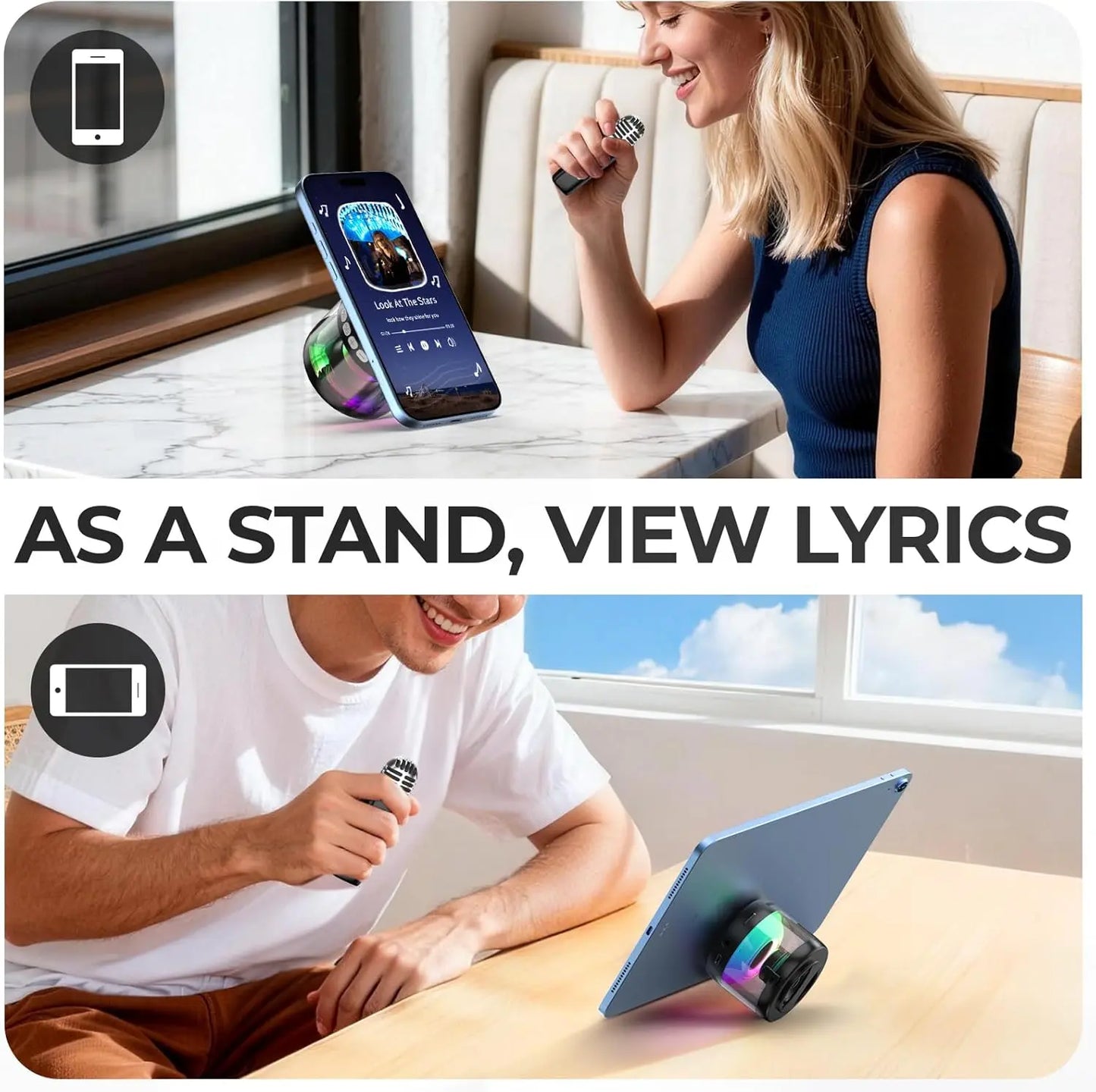 Heetipuk K22 Karaoke Machine, Ultra Mini Portable Karaoke Machine with 2 Wireless Lapel Microphones for Adults & Kids, Strong Magnetic, Lyrics Display, TWS&RGB Lights,Karaoke System for Home Party Gifts