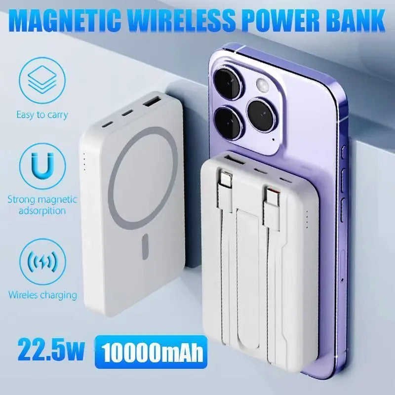 4-In-1 Bracket Magnetic Power Bank with Built-In Cable-Power Bank with Built-In Cable-Magnetic Power Bank 10000Mah with Phone Holder