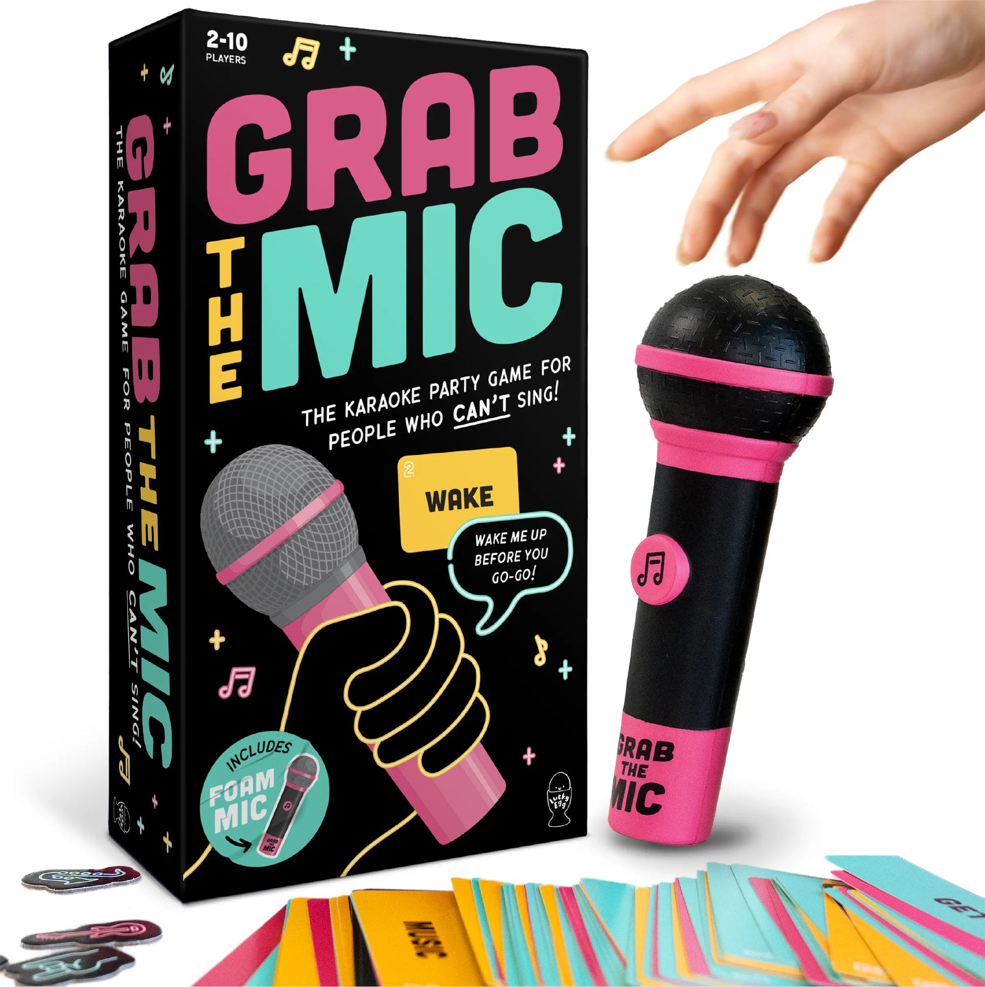 Grab the Mic Karaoke-Style Game with Foam Microphone 125 Word Cards Game Board Player Tokens & Easy Instructions for Non-Singers