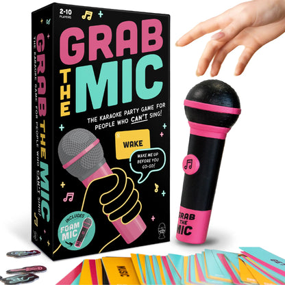 Grab the Mic Karaoke-Style Game with Foam Microphone 125 Word Cards Game Board Player Tokens & Easy Instructions for Non-Singers