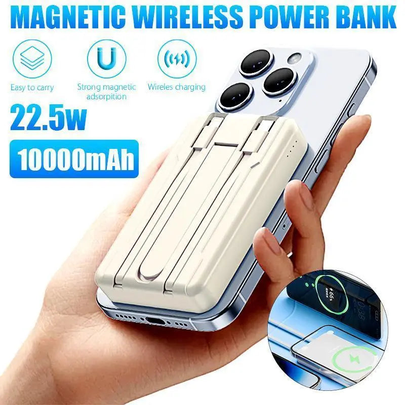 4-In-1 Bracket Magnetic Power Bank with Built-In Cable-Power Bank with Built-In Cable-Magnetic Power Bank 10000Mah with Phone Holder