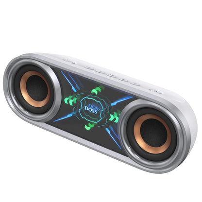 DOSS Soundbox Pro+ P400 Multifunctional Wireless Speaker - 50W Full Range Stereo, Dual 25W Woofer Drivers, DSP Tech, 26H Playtime, 2 Batteries, USB Rechargeable, Portable Outdoor, Smartphone Audio, Home Use, Black with Phantom Mirror Light Show,Summervibe