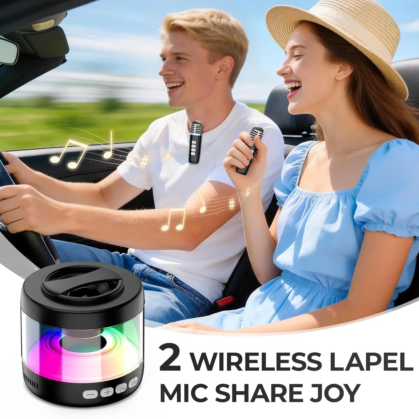 Heetipuk K22 Karaoke Machine, Ultra Mini Portable Karaoke Machine with 2 Wireless Lapel Microphones for Adults & Kids, Strong Magnetic, Lyrics Display, TWS&RGB Lights,Karaoke System for Home Party Gifts