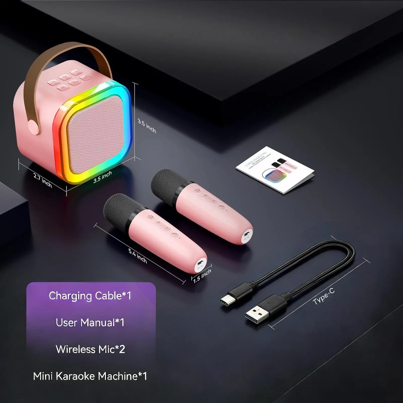 Mini Karaoke Machine with 2 Wireless Mics, Superior Sound Quality, Bluetooth Connectivity