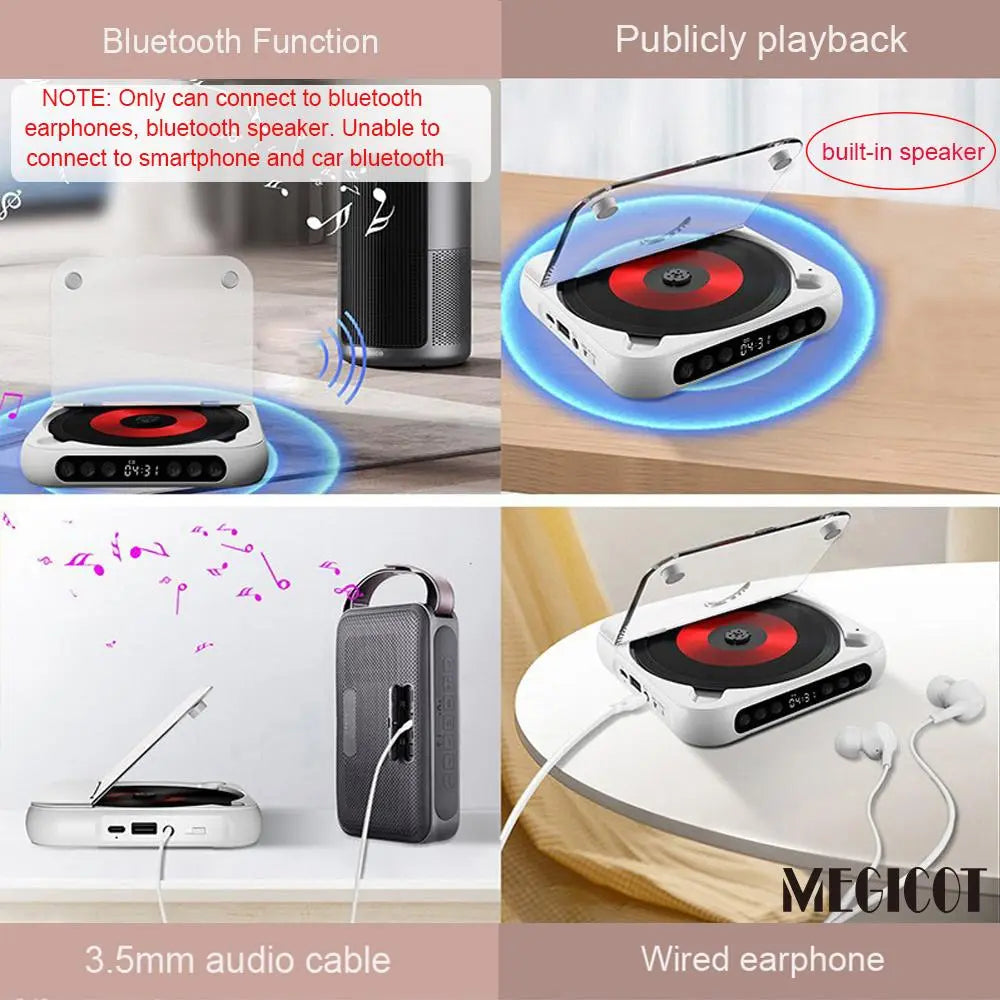 MEGICOT Portable Bluetooth-Compatible CD Player, Multifunction Rechargeable CD Player with LED Display, Portable Speaker CD Music Player for Home and Outdoor Use #GLOBAL PICKS