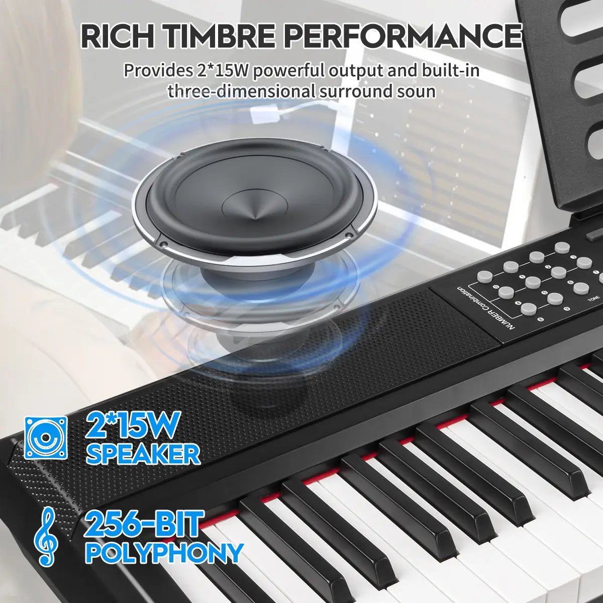 STRICH 88 Keys Weighted Keyboard with Stand & Sustain Pedal, Hammer-Action Digital Piano, 2X15W Built-In Speakers, Full-Size Electric Piano Keyboard Supports Usb-Midi/Wireless Connect, SDP-120S