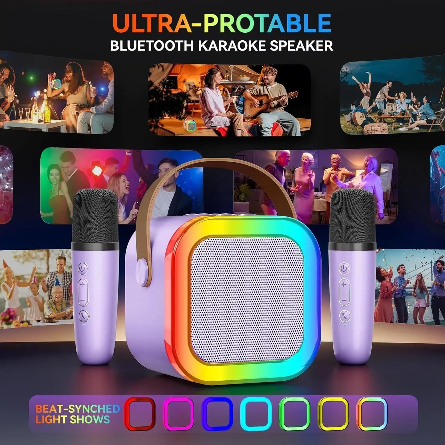 Mini Karaoke Machine with 2 Wireless Mics, Superior Sound Quality, Bluetooth Connectivity