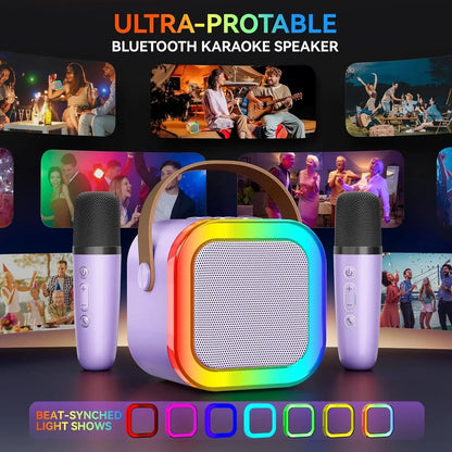 Mini Karaoke Machine with 2 Wireless Mics, Superior Sound Quality, Bluetooth Connectivity