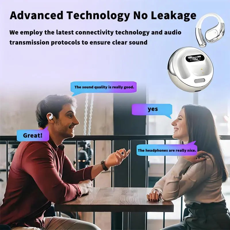 PAVUN Open Ear Headphones outside the Ear Wireless Ear Hanging Bluetooth Headset,Built-In Microphone,Led Power Display,Ows over the Ear Open Ear Buds Earbuds outside the Ear Headphones Bone Air Conduction Earbuds