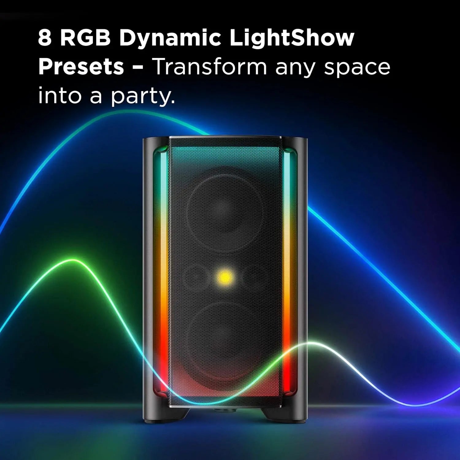 TCL TP300K & TP200K Portable Bluetooth Party Speaker with 8 RGB Dynamic Light Shows, 18 Hr Battery, and IPX4 Splash-Proof Rating