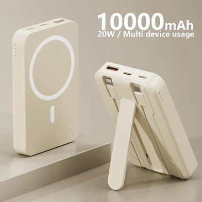 4-In-1 Bracket Magnetic Power Bank with Built-In Cable-Power Bank with Built-In Cable-Magnetic Power Bank 10000Mah with Phone Holder