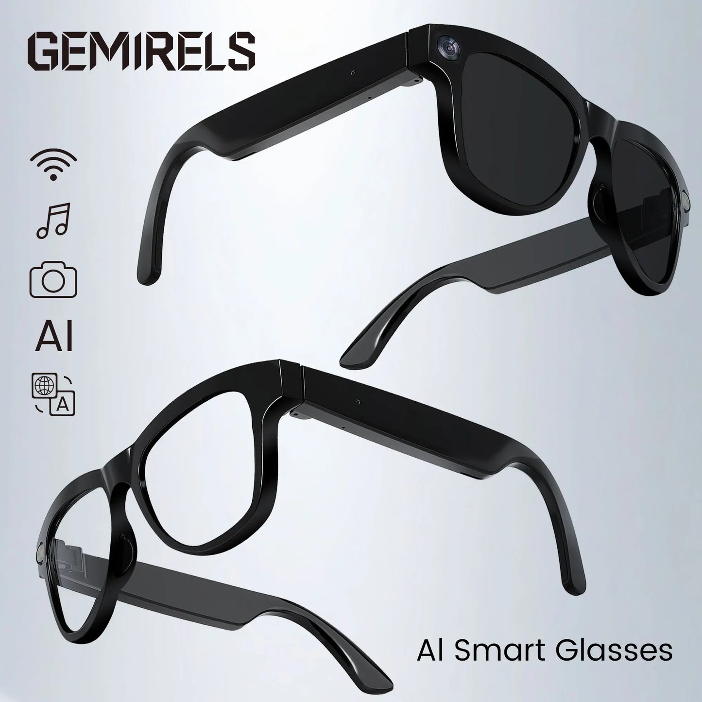 Gemirels Smart AI Glasses with 5MP HD Camera, Hands-Free POV Video & Photography, Instant 160+ Language Translation, Cycling & Outdoor Essentials, the Ultimate Tech Gift Wearable Multifunctional Outdoorfun