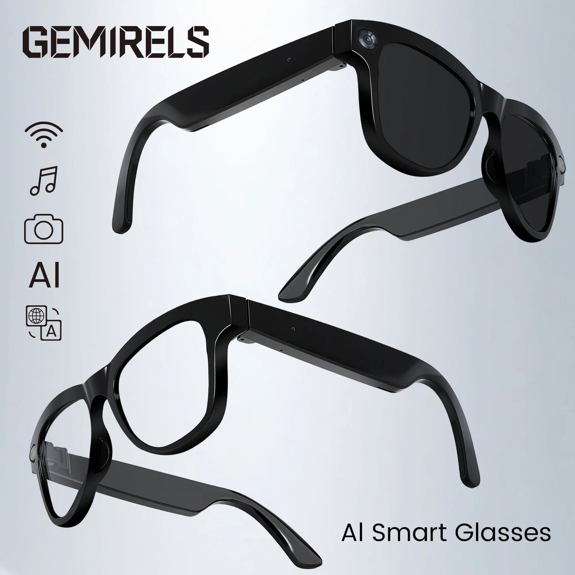 Gemirels Smart AI Glasses with 5MP HD Camera, Hands-Free POV Video & Photography, Instant 160+ Language Translation, Cycling & Outdoor Essentials, the Ultimate Tech Gift Wearable Multifunctional Outdoorfun