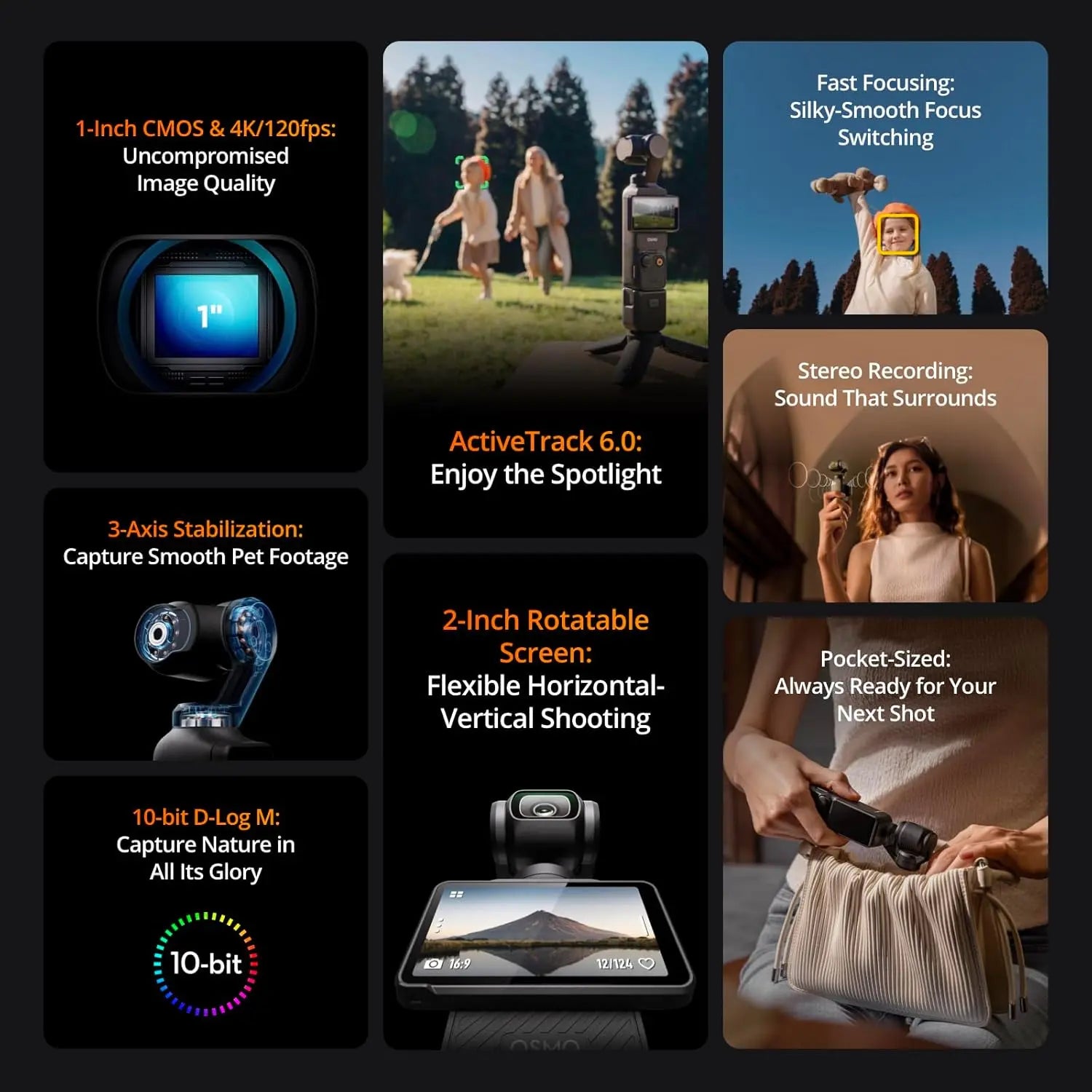 DJI Osmo Pocket 3 - Professional Vlogging Camera with 1'' CMOS Sensor, 4K/120fps Video, 3-Axis Stabilization, Fast Focus, and Advanced Face/Object Tracking for YouTube Content Creation