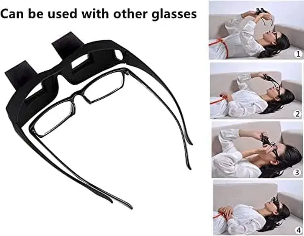 Overprescriptionglasses Lazy Reading Glasses - 90 Degree Horizontal Prism Readers, Adjustable Neck Pain Relief Eyewear for Bed, Fits over Prescription Lenses