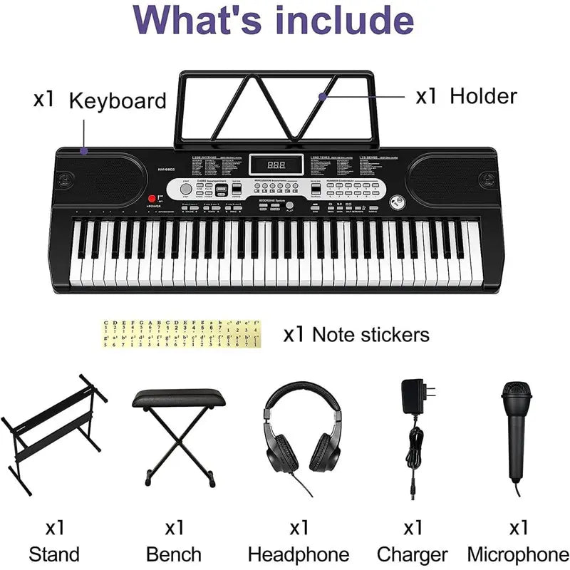 GAOMON 61-Key Electronic Keyboard Set for Kids & Beginners - Includes Stand, Stool, Headphones, Microphone & Carrying Bag - Perfect Musical Gift