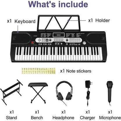 GAOMON 61-Key Electronic Keyboard Set for Kids & Beginners - Includes Stand, Stool, Headphones, Microphone & Carrying Bag - Perfect Musical Gift