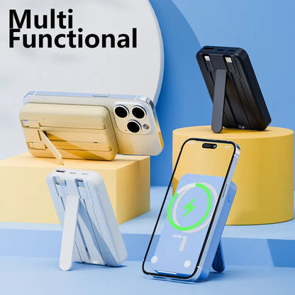 4-In-1 Bracket Magnetic Power Bank with Built-In Cable-Power Bank with Built-In Cable-Magnetic Power Bank 10000Mah with Phone Holder