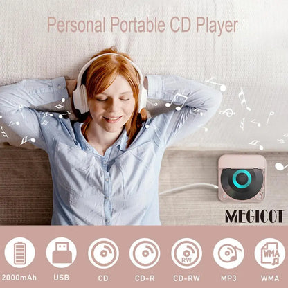 MEGICOT Portable Bluetooth-Compatible CD Player, Multifunction Rechargeable CD Player with LED Display, Portable Speaker CD Music Player for Home and Outdoor Use #GLOBAL PICKS