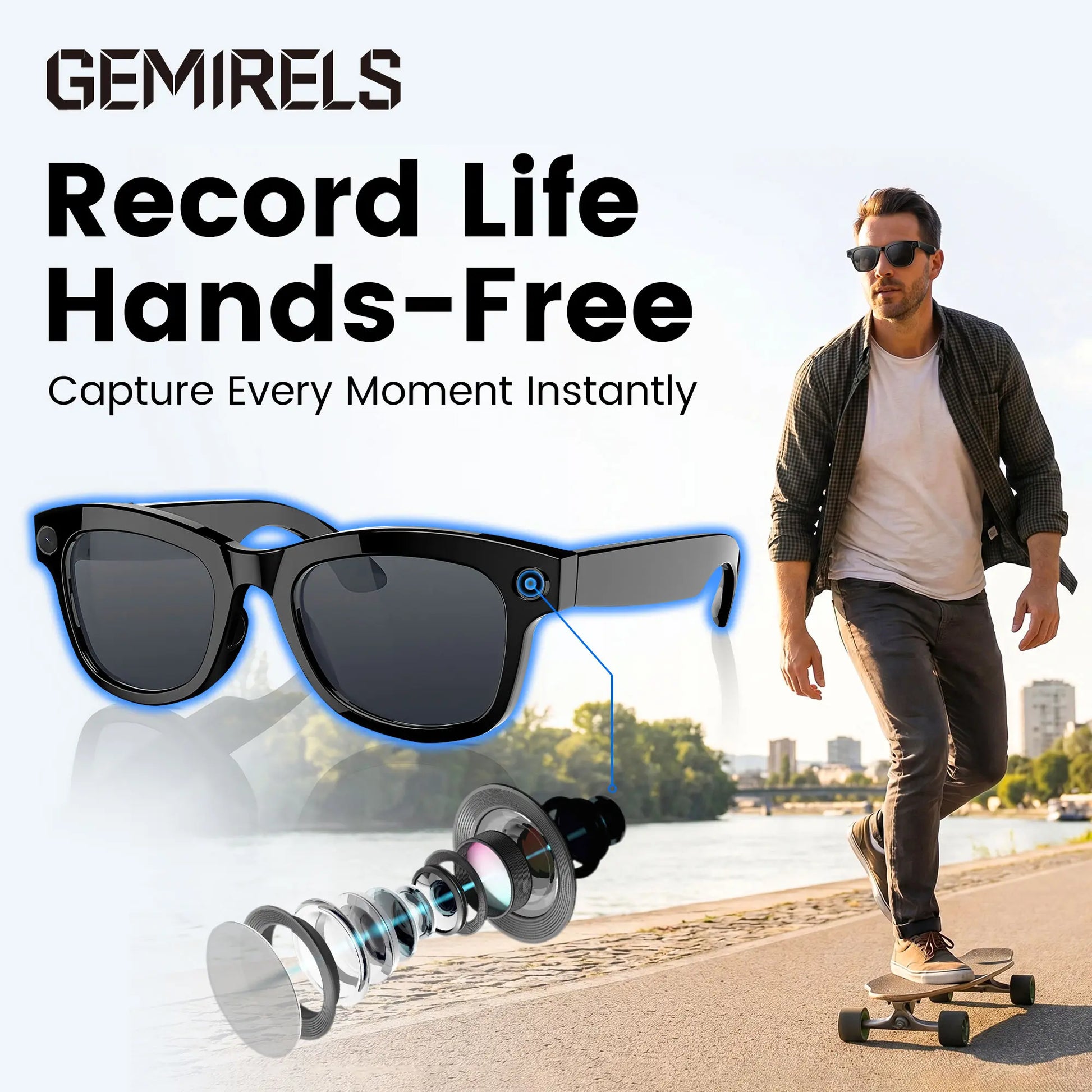 Gemirels Smart AI Glasses with 5MP HD Camera, Hands-Free POV Video & Photography, Instant 160+ Language Translation, Cycling & Outdoor Essentials, the Ultimate Tech Gift Wearable Multifunctional Outdoorfun