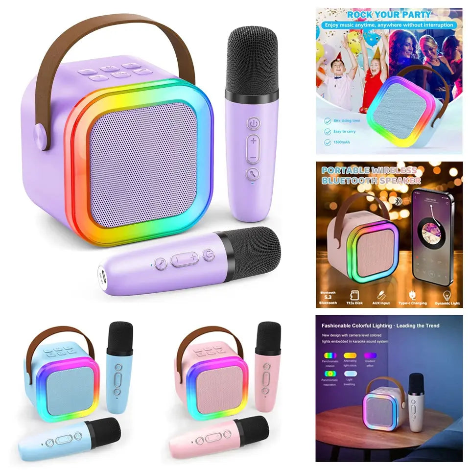 Mini Karaoke Machine with 2 Wireless Mics, Superior Sound Quality, Bluetooth Connectivity