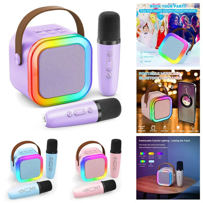 Mini Karaoke Machine with 2 Wireless Mics, Superior Sound Quality, Bluetooth Connectivity