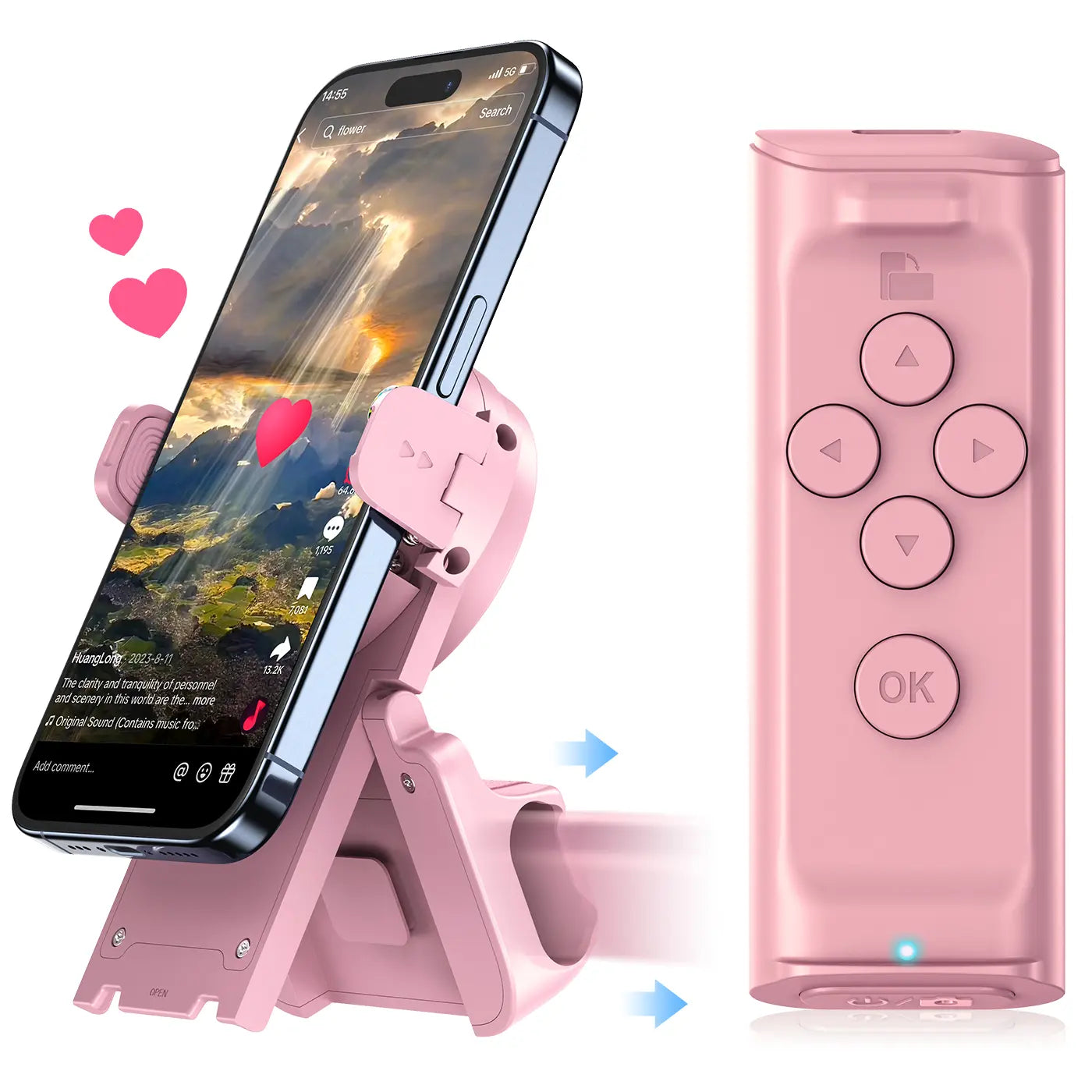PUTARE Remote Control for Tiktok Scrolling with Smartphone Holder Stand, Wireless Scroller Page Turner, Camera Shutter Video Recording for Ios Android, Cellphone Selfie Accessory,Upgraded Mothersdaygift Summervibes