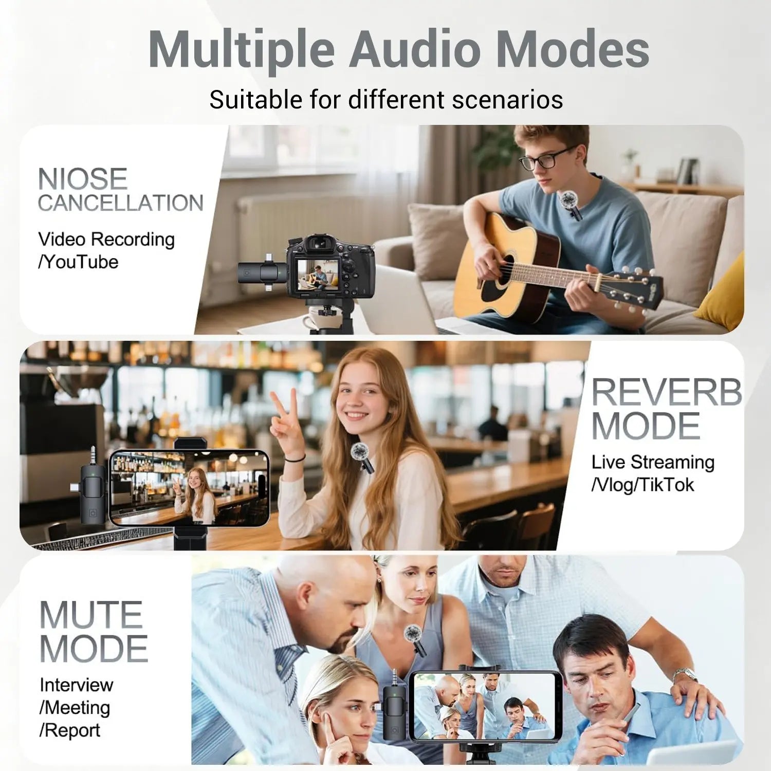 3-In-1 Wireless Compact Portable Lavalier Microphone for Iphone, Android, PC, USB-C, Noise Cancelling Lapel Mic