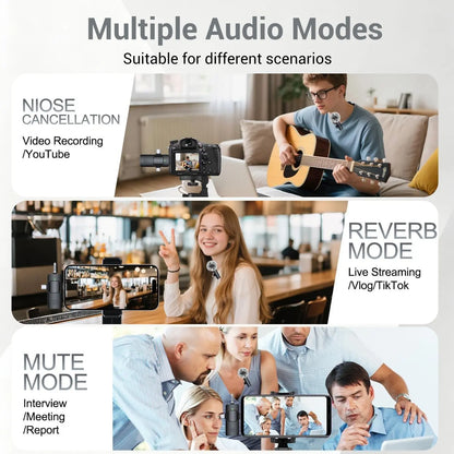 3-In-1 Wireless Compact Portable Lavalier Microphone for Iphone, Android, PC, USB-C, Noise Cancelling Lapel Mic