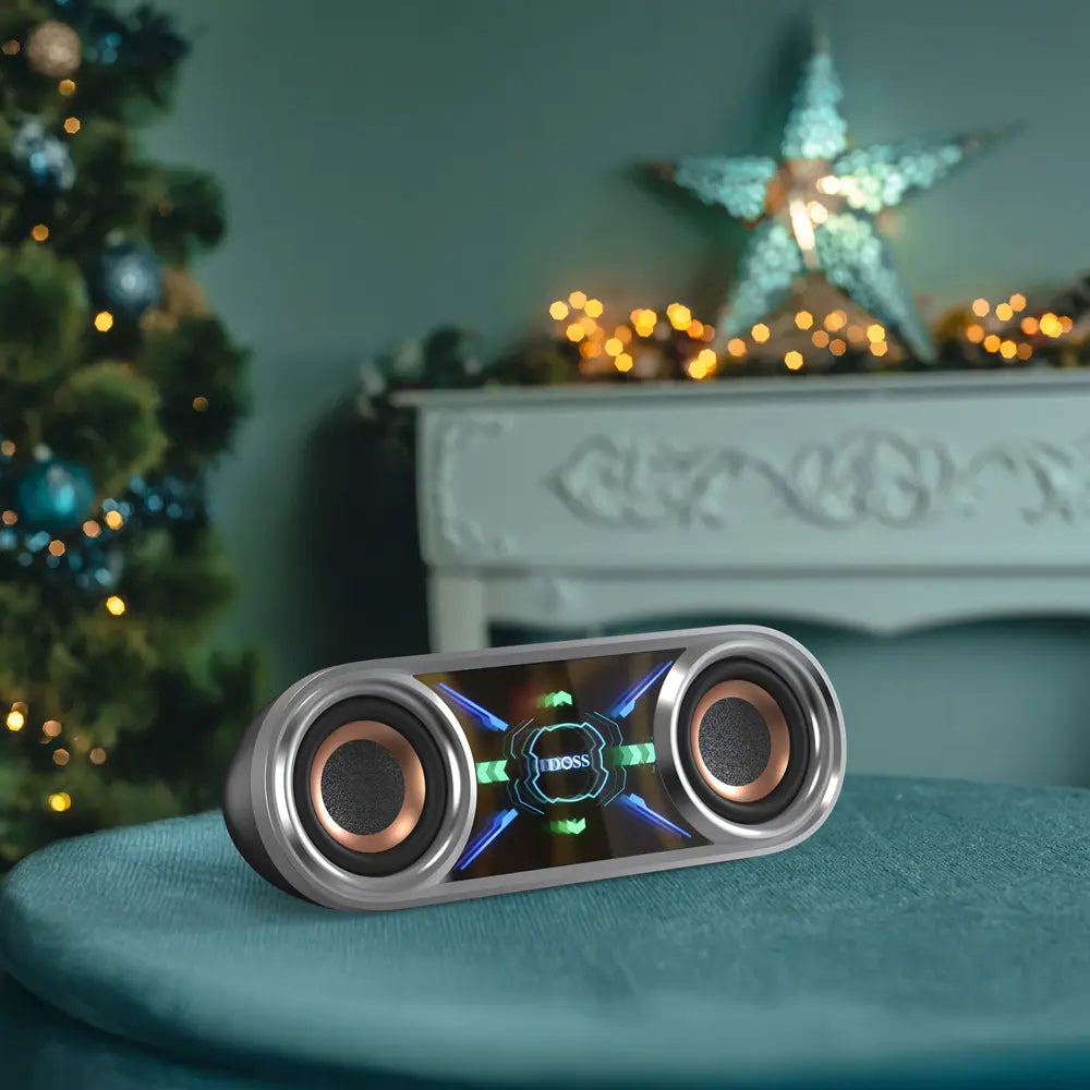 DOSS Soundbox Pro+ P400 Multifunctional Wireless Speaker - 50W Full Range Stereo, Dual 25W Woofer Drivers, DSP Tech, 26H Playtime, 2 Batteries, USB Rechargeable, Portable Outdoor, Smartphone Audio, Home Use, Black with Phantom Mirror Light Show,Summervibe