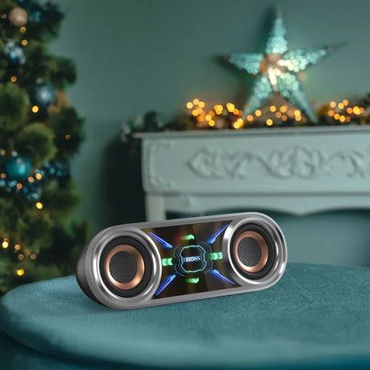 DOSS Soundbox Pro+ P400 Multifunctional Wireless Speaker - 50W Full Range Stereo, Dual 25W Woofer Drivers, DSP Tech, 26H Playtime, 2 Batteries, USB Rechargeable, Portable Outdoor, Smartphone Audio, Home Use, Black with Phantom Mirror Light Show,Summervibe