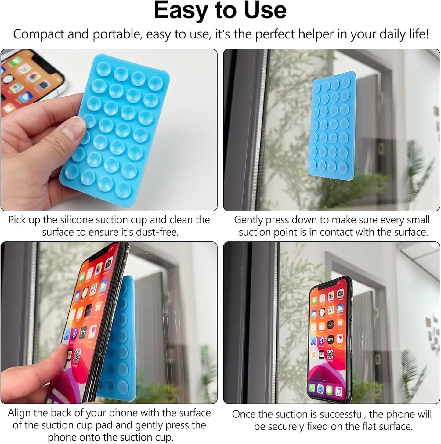 6 PCS Multi-Colors Silicone Suction Cup Phone Holder, Non-Slip Sticky Phone Grip for Selfies, Hands-Free Use, and Videos, Detachable & Reusable