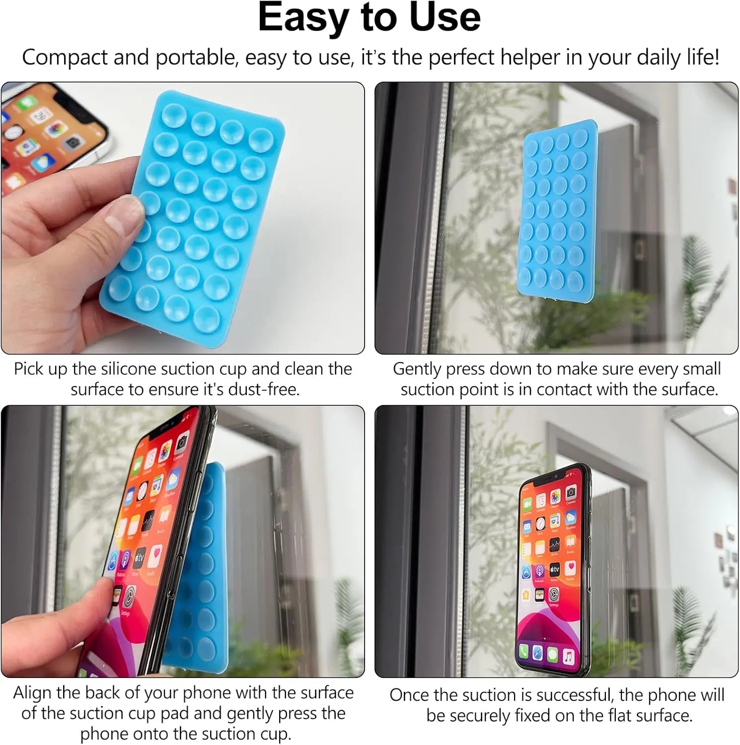 6 PCS Multi-Colors Silicone Suction Cup Phone Holder, Non-Slip Sticky Phone Grip for Selfies, Hands-Free Use, and Videos, Detachable & Reusable