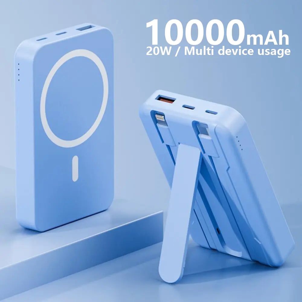 4-In-1 Bracket Magnetic Power Bank with Built-In Cable-Power Bank with Built-In Cable-Magnetic Power Bank 10000Mah with Phone Holder