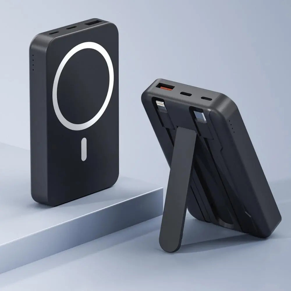 4-In-1 Bracket Magnetic Power Bank with Built-In Cable-Power Bank with Built-In Cable-Magnetic Power Bank 10000Mah with Phone Holder