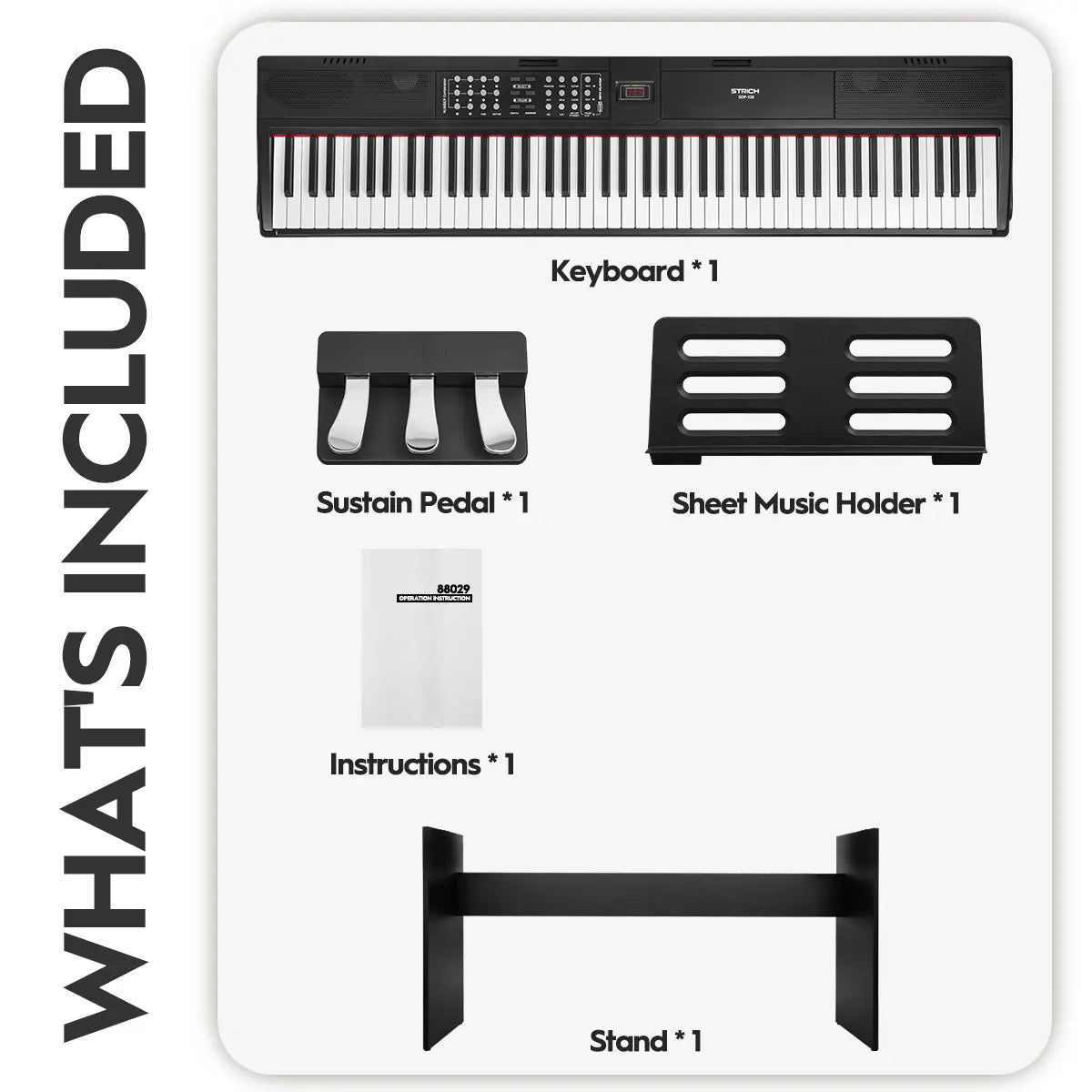 STRICH 88 Keys Weighted Keyboard with Stand & Sustain Pedal, Hammer-Action Digital Piano, 2X15W Built-In Speakers, Full-Size Electric Piano Keyboard Supports Usb-Midi/Wireless Connect, SDP-120S