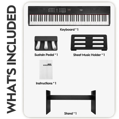 STRICH 88 Keys Weighted Keyboard with Stand & Sustain Pedal, Hammer-Action Digital Piano, 2X15W Built-In Speakers, Full-Size Electric Piano Keyboard Supports Usb-Midi/Wireless Connect, SDP-120S