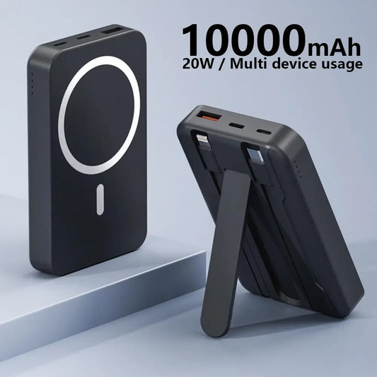 4-In-1 Bracket Magnetic Power Bank with Built-In Cable-Power Bank with Built-In Cable-Magnetic Power Bank 10000Mah with Phone Holder