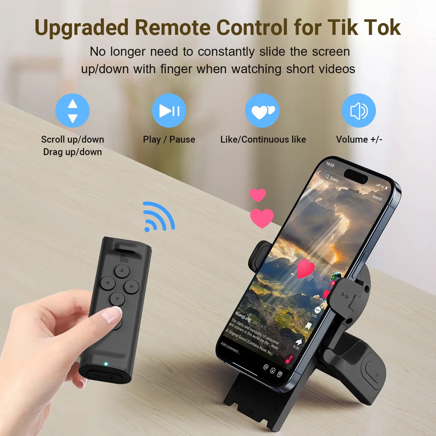 PUTARE Remote Control for Tiktok Scrolling with Smartphone Holder Stand, Wireless Scroller Page Turner, Camera Shutter Video Recording for Ios Android, Cellphone Selfie Accessory,Upgraded Mothersdaygift Summervibes