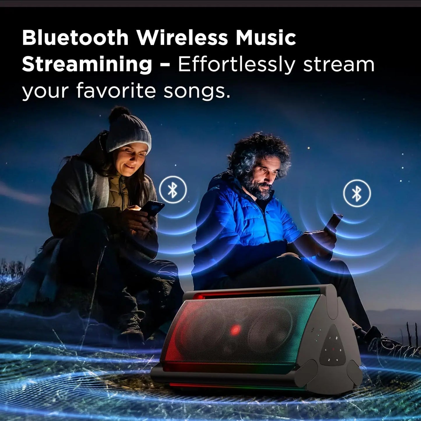 TCL TP300K & TP200K Portable Bluetooth Party Speaker with 8 RGB Dynamic Light Shows, 18 Hr Battery, and IPX4 Splash-Proof Rating