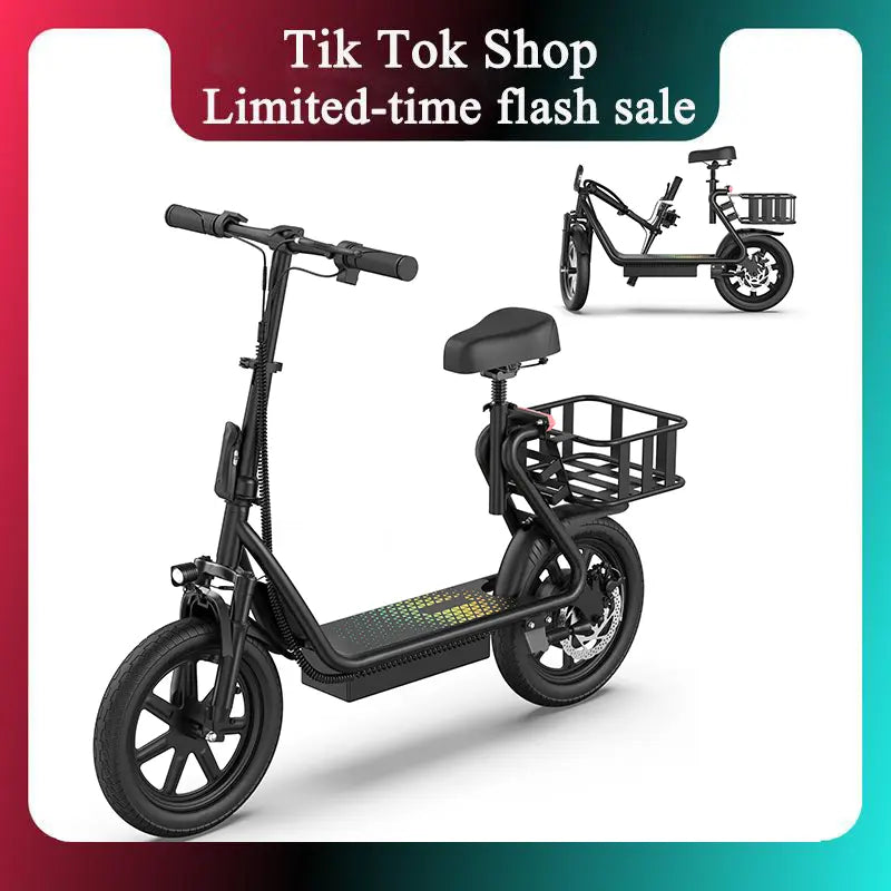 JOYHIS 14" Commuter Electric Scooter with Seat Basket & Dual Brakes, 500W-750W Motor 22MPH 21-27 Miles Range, Foldable 51Lbs Supports 265Lbs Bright LED Lights – Perfect for College Riders & Grocery Runs, WERHY SCOOTER