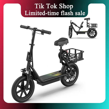 JOYHIS 14" Commuter Electric Scooter with Seat Basket & Dual Brakes, 500W-750W Motor 22MPH 21-27 Miles Range, Foldable 51Lbs Supports 265Lbs Bright LED Lights – Perfect for College Riders & Grocery Runs, WERHY SCOOTER