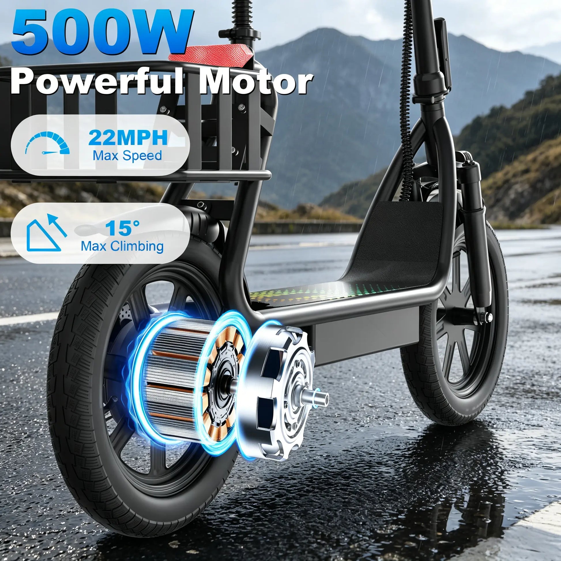 JOYHIS 14" Commuter Electric Scooter with Seat Basket & Dual Brakes, 500W-750W Motor 22MPH 21-27 Miles Range, Foldable 51Lbs Supports 265Lbs Bright LED Lights – Perfect for College Riders & Grocery Runs, WERHY SCOOTER
