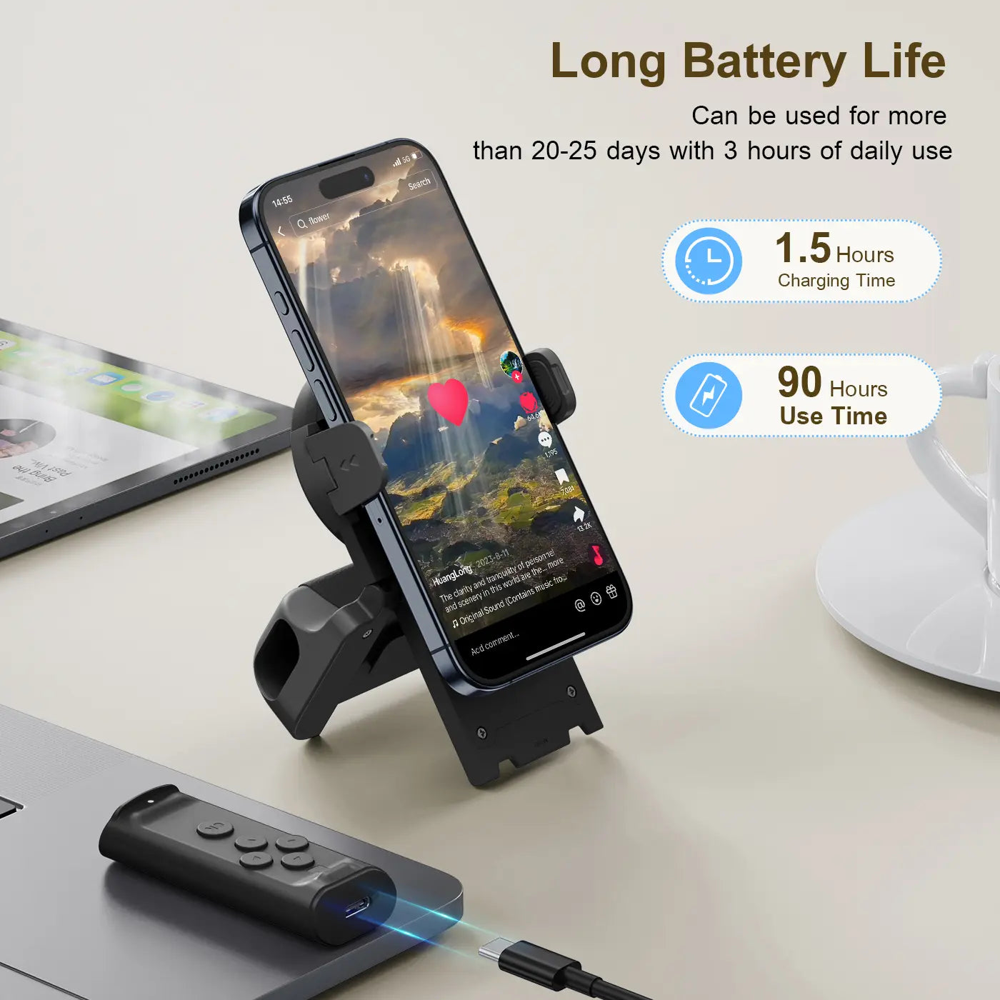 PUTARE Remote Control for Tiktok Scrolling with Smartphone Holder Stand, Wireless Scroller Page Turner, Camera Shutter Video Recording for Ios Android, Cellphone Selfie Accessory,Upgraded Mothersdaygift Summervibes