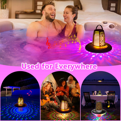Floating Pool Speaker Bluetooth 5.1 with LED Flame & RGB Lights IP68 Waterproof TWS Pairing Built-In Mic Colorful Audio for Pool Hot Tub Black Stereo Sound Dual Pairing - Button Handle Wireless