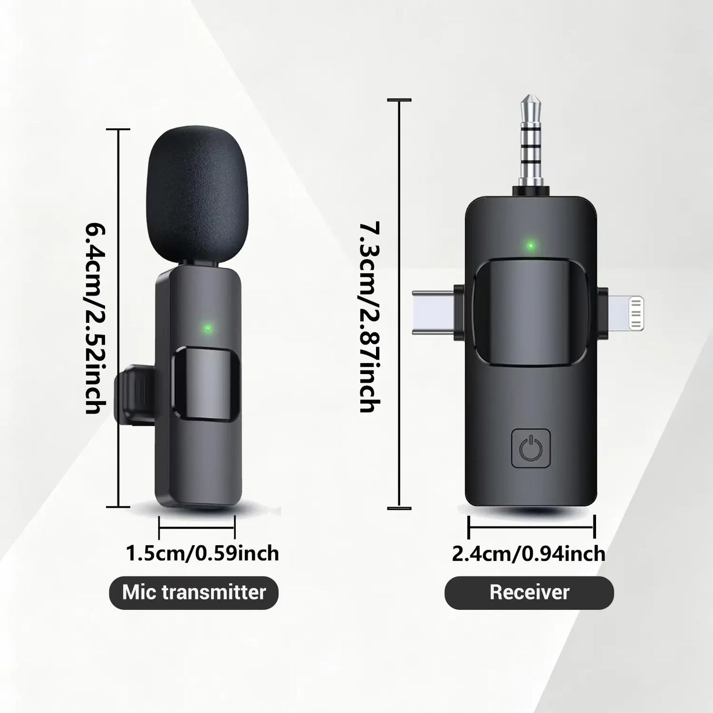 3-In-1 Wireless Compact Portable Lavalier Microphone for Iphone, Android, PC, USB-C, Noise Cancelling Lapel Mic