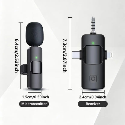 3-In-1 Wireless Compact Portable Lavalier Microphone for Iphone, Android, PC, USB-C, Noise Cancelling Lapel Mic