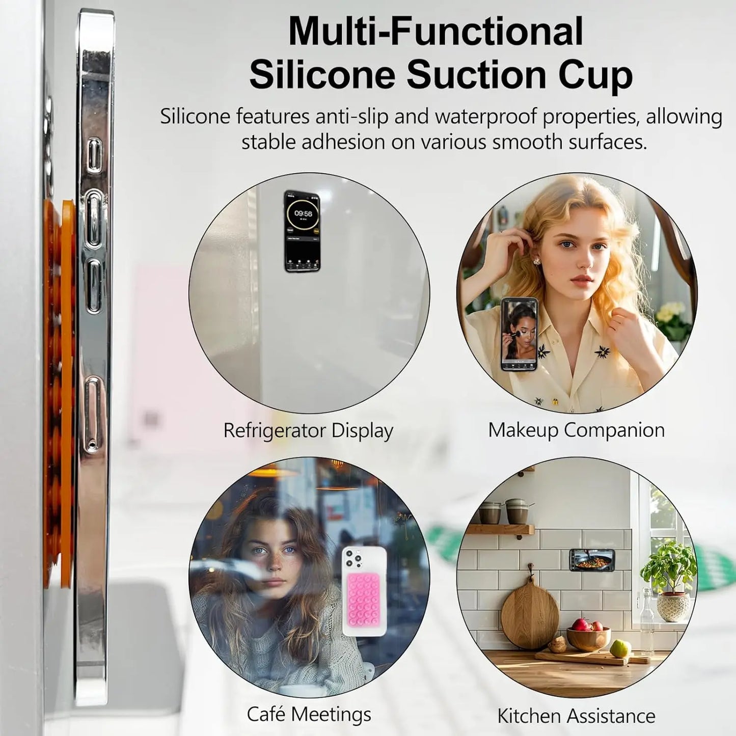 6 PCS Multi-Colors Silicone Suction Cup Phone Holder, Non-Slip Sticky Phone Grip for Selfies, Hands-Free Use, and Videos, Detachable & Reusable